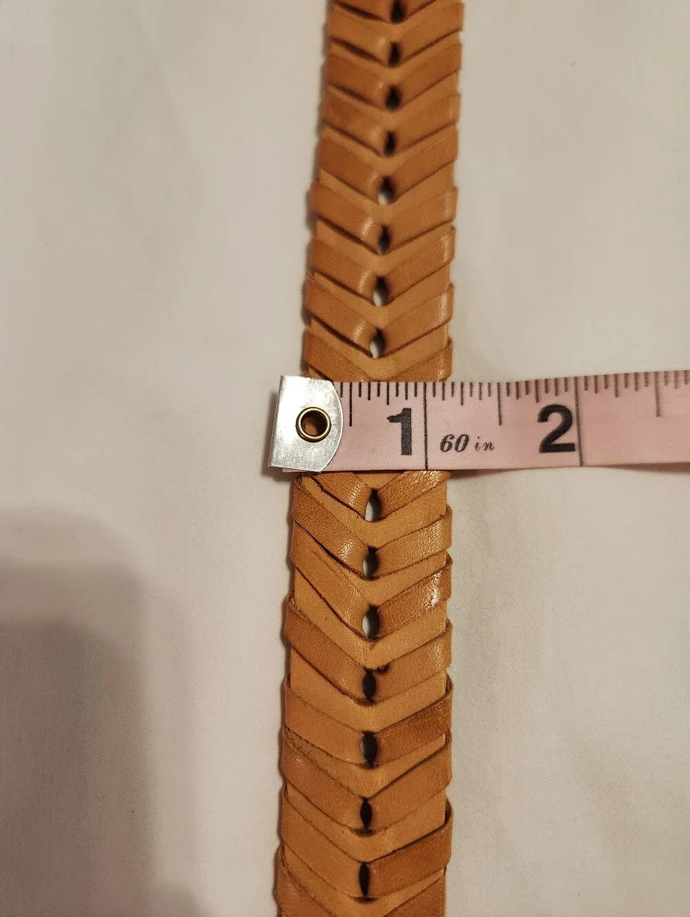 Vintage Banana Tan Braided Woven Silver Tone Buckle Leather Belt